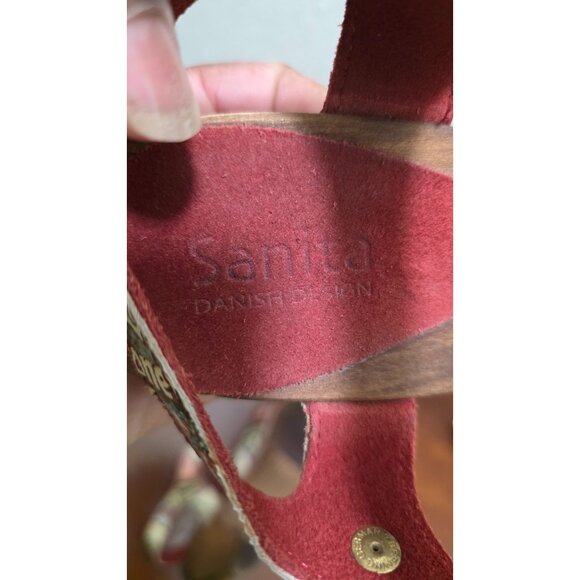 Sanita Women's 39 Mary Jean Inspired Wooden Platform Sandals Printed Straps & Re - Picture 9 of 9